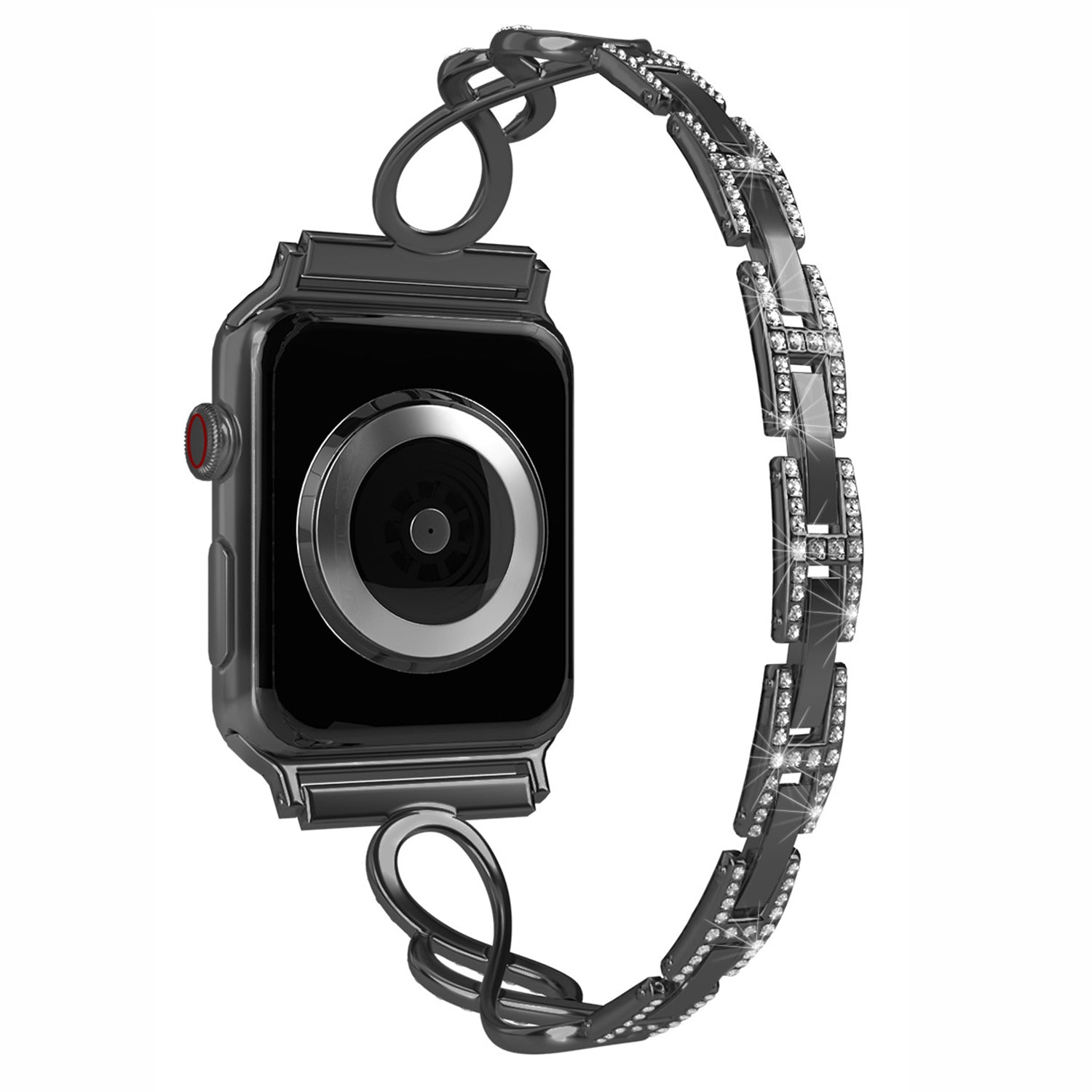 For Apple Watch Series 8 41mm 7 41mm SE Series 6 5 4 SE(2022) 40mm Series 3 2 1 38mm Metal Anti-wear Smart Watch Band Rhinestone Decor Wrist Strap For Apple Watch Series 8 41mm 7 41mm SE Series 6 5 4 SE(2022) 40mm Series 3 2 1 38mm Metal Anti-wear Smart Watch Band Rhinestone Decor Wrist Strap